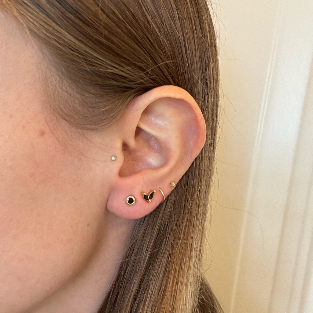 Sterling Silver Plated Gold Onyx Black Stone Stud Earrings Dainty Round Studs